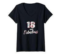 Femme 18 and Fabulous 18th Birthday Dix-Huit Ans T-Shirt avec Col en V