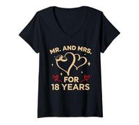 Femme 18e Anniversaire de Mariage Couple marié 18 Ans drôle T-Shirt avec Col en V