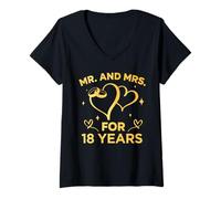 Femme 18e Anniversaire de Mariage Couple marié 18 Ans drôle T-Shirt avec Col en V