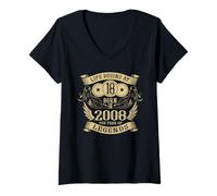 Femme 18e Anniversaire Life Begins at 2008 Legends T-Shirt avec Col en V