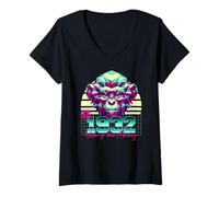 Femme 1932 Année du Singe rétro années 80 Vaporwave Zodiaque Chinois T-Shirt avec Col en V