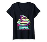 Femme 1941 Année du Serpent rétro années 80 Vaporwave Zodiaque Chinois T-Shirt avec Col en V