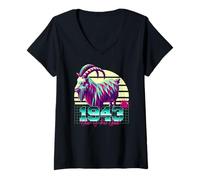 Femme 1943 Année de la Chèvre Anniversaire Année 80 Signe du Zodiaque Chinois Rétro T-Shirt avec Col en V