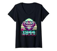 Femme 1944 Année du Singe rétro années 80 Vaporwave Zodiaque Chinois T-Shirt avec Col en V