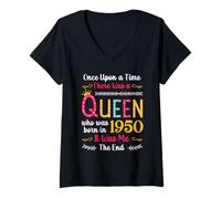 Femme 1950 Birthday Queen Girls Women Born in 1950 T-Shirt avec Col en V