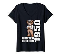 Femme 1950 Édition limitée Ours Anniversaire 1950 Vintage 1950 Rétro T-Shirt avec Col en V