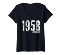 Femme 1958 Édition limitée classique Born in 1958 Retro Birthday T-Shirt avec Col en V
