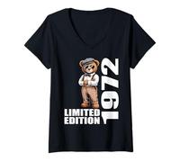 Femme 1972 Édition limitée Ours Anniversaire 1972 Vintage 1972 Rétro T-Shirt avec Col en V