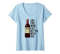 Femme 1973 J'aime Le Bon VIN, Je M'AMÉLIORE avec L'ÂGE, Meme d'anniversaire T-Shirt avec Col en V
