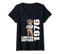 Femme 1976 édition limitée Ours Anniversaire 1976 Vintage 1976 rétro T-Shirt avec Col en V