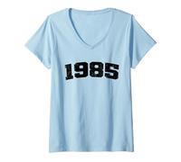 Femme 1985 Année d'anniversaire Vintage Arched Varsity Retro Distressed T-Shirt avec Col en V