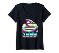 Femme 1989 Année du Serpent rétro années 80 Vaporwave Zodiaque Chinois T-Shirt avec Col en V