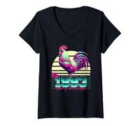 Femme 1993 Année du Coq rétro années 80 Vaporwave Zodiaque Chinois T-Shirt avec Col en V