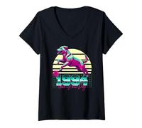 Femme 1994 Année du Chien Signe du Zodiaque Chinois rétro années 80 T-Shirt avec Col en V