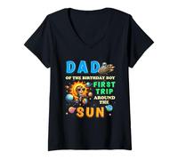 Femme 1er Anniversaire Papa du Premier Anniversaire garçon Premier Voyage Autour du Soleil bébé T-Shirt avec Col en V