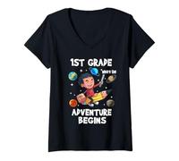 Femme 1st Grade Where The Adventure Begins Back to School T-Shirt avec Col en V