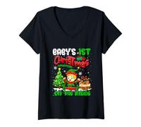 Femme 1st Xmas on The Inside Cute Elf Expecting New Baby T-Shirt avec Col en V