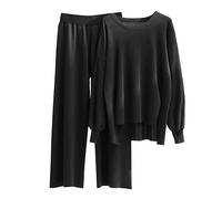 Femme 2 Pcs Pull Ensemble Tricoté Hiver Sweater Top en Maille Sweatshirt Chaud Chandail Sport Pantalon Jambe Large Hiver Ensemble Sportswear Loisir Tenue Sport 2 PièCes