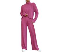 Femme 2 Pcs Pull Ensemble Tricoté Hiver Sweater Top en Maille Sweatshirt Chaud Chandail Sport Pantalon Jambe Large Hiver Ensemble Sportswear Chaude Survêtement 2 pièces