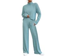 Femme 2 Pcs Pull Ensemble Tricoté Hiver Sweater Top en Maille Sweatshirt Chaud Chandail Sport Pantalon Jambe Large Hiver Ensemble Sportswear Chaude Survêtement 2 pièces