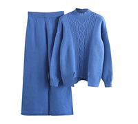 Femme 2 Pcs Pull Ensemble Tricoté Hiver Sweater Top en Maille Sweatshirt Chaud Chandail Sport Pantalon Jambe Large Hiver Ensemble Sportswear Mode Tenue Sport 2 Pièces