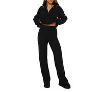 Femme 2 Pcs Pull Ensemble Tricoté Hiver Sweater Top en Maille Sweatshirt Chaud Chandail Sport Pantalon Jambe Large Hiver Ensemble Sportswear D'Intérieur Tenue De Sport 2 pièces