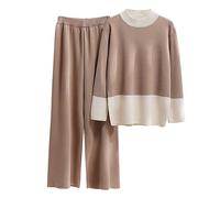 Femme 2 Pcs Pull Ensemble Tricoté Hiver Sweater Top en Maille Sweatshirt Chaud Chandail Sport Pantalon Jambe Large Hiver Ensemble Sportswear D'Intérieur Tenue Sport 2 Piece