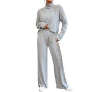 Femme 2 Pcs Pull Ensemble Tricoté Hiver Sweater Top en Maille Sweatshirt Chaud Chandail Sport Pantalon Jambe Large Hiver Ensemble Sportswear Chaude Survêtement 2 pièces