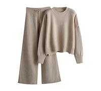 Femme 2 Pièces Ensemble Tricoté Hiver Chaud Sportswear Pull À Col Montant + Pantalon Élégante Décontractée Survêtement Tendance Sport Jogging