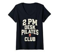 Femme 2 PM Desk Pilates Club Slump Work Humor Office T-Shirt avec Col en V