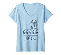 Femme 2 Poissons 5 Pains Jésus Croix 5000 Miracle Christian T-Shirt avec Col en V