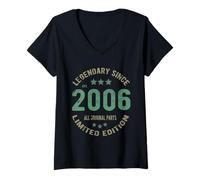 Femme 20 Ans Bday Legend Since 2006 - Vintage 20e Anniversaire T-Shirt avec Col en V