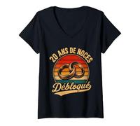 Femme 20 Ans De Mariage Noces De Porcelaine Débloqué Cadeau Couple T-Shirt avec Col en V