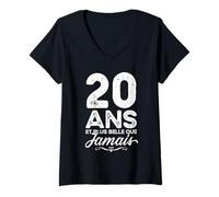Femme 20 ans et plus belle que jamais 20e anniversaire célébration T-Shirt avec Col en V