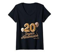 Femme 20 Joyeux Aniiversaire 20ème Joyeux Anniversaire Homme Femme T-Shirt avec Col en V