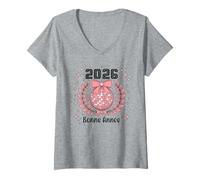 Femme 2026 Bonne Année - Design Rétro Disco Boule à Facettes T-Shirt avec Col en V