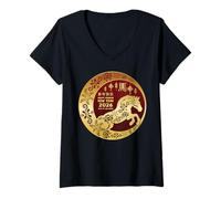 Femme 2026 Happy Chinese New Year of Horse Lunar Zodiac Vintage T-Shirt avec Col en V