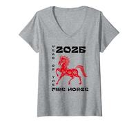 Femme 2026 Lunar New Year Fire Horse T-Shirt avec Col en V
