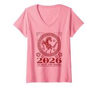 Femme 2026 Lunar New Year Fire Horse T-Shirt avec Col en V
