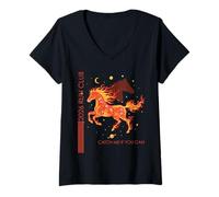 Femme 2026 Run Fire Horse Running Fitness Athlète Runners Club T-Shirt avec Col en V