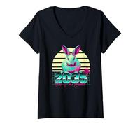 Femme 2035 Année du Lapin rétro années 80 Vaporwave Zodiaque Chinois T-Shirt avec Col en V