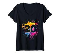 Femme 20e Anniversaire éclaboussures de Peinture colorée 20 Ans Hommes Femmes T-Shirt avec Col en V