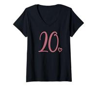 Femme 20e Anniversaire pour Femme, Vingt Mignon Chiffre 20 Ans T-Shirt avec Col en V