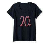 Femme 20e Anniversaire, pour Femme, Vingt numéro 20 Ans Mignon T-Shirt avec Col en V