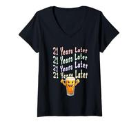 Femme 21 Years Later 21st Birthday Meme apparel Then vs Now Humour T-Shirt avec Col en V
