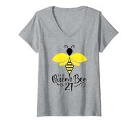 Femme 21e Anniversaire The Queen Bee is 21 Years Old Bumblebee T-Shirt avec Col en V