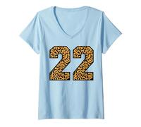 Femme 22 Numéro Leopard Vingt-Deux Team Sports Varsity Matching T-Shirt avec Col en V