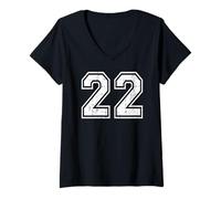 Femme 22 Sports d'équipe numéro Vingt-Deux Grunge Varsity Matching T-Shirt avec Col en V