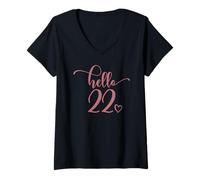 Femme 22ème Anniversaire pour Femme Hello 22, Mignon 22 Ans T-Shirt avec Col en V
