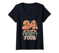 Femme 24 Ans d'anniversaire rétro et Mignon T-Shirt avec Col en V